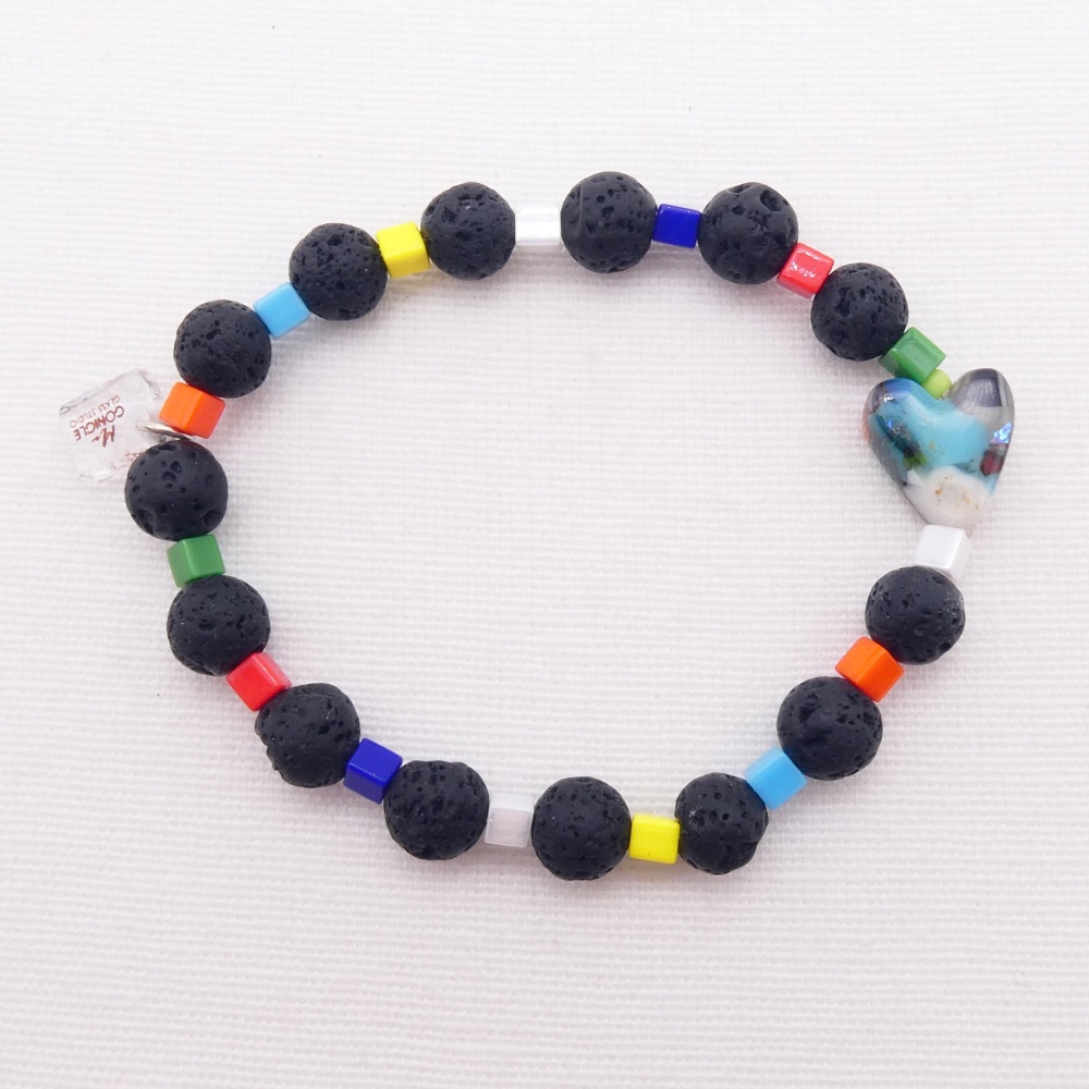 Black lava bead bracelet with turquoise heart