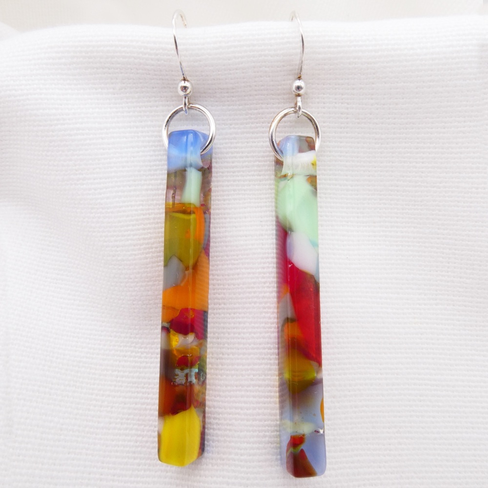 Multicoloured glass pillar earrings on silver #2