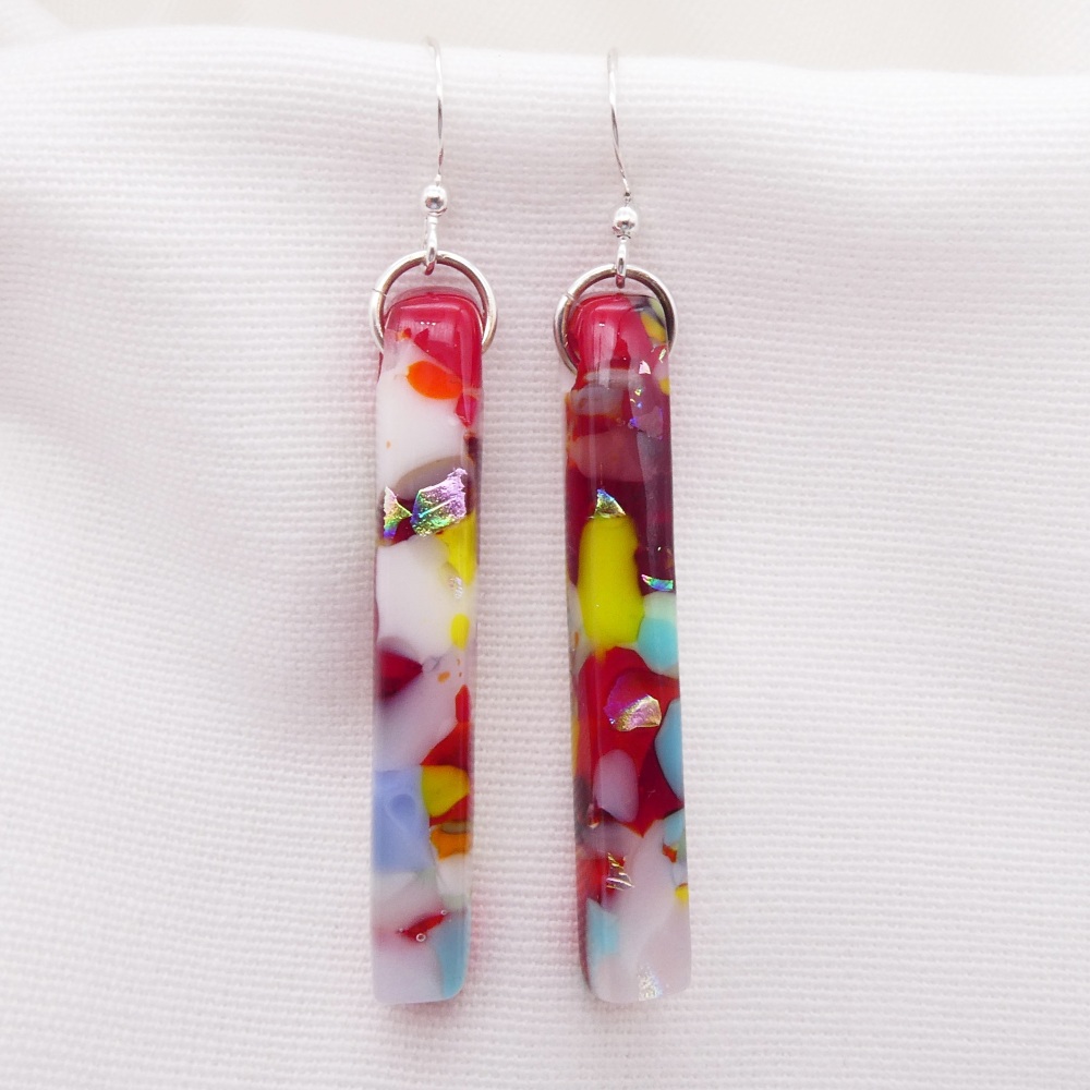 Multicoloured glass pillar earrings on silver #3
