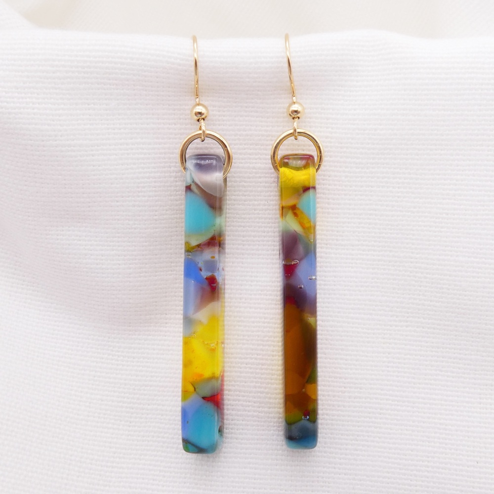 Multicoloured pillar earrings on filled gold #2