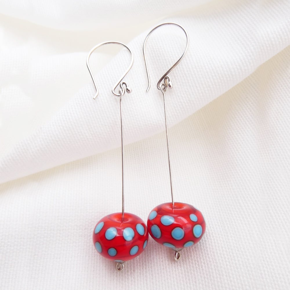 Red and Turquoise Silver Drop Earrings