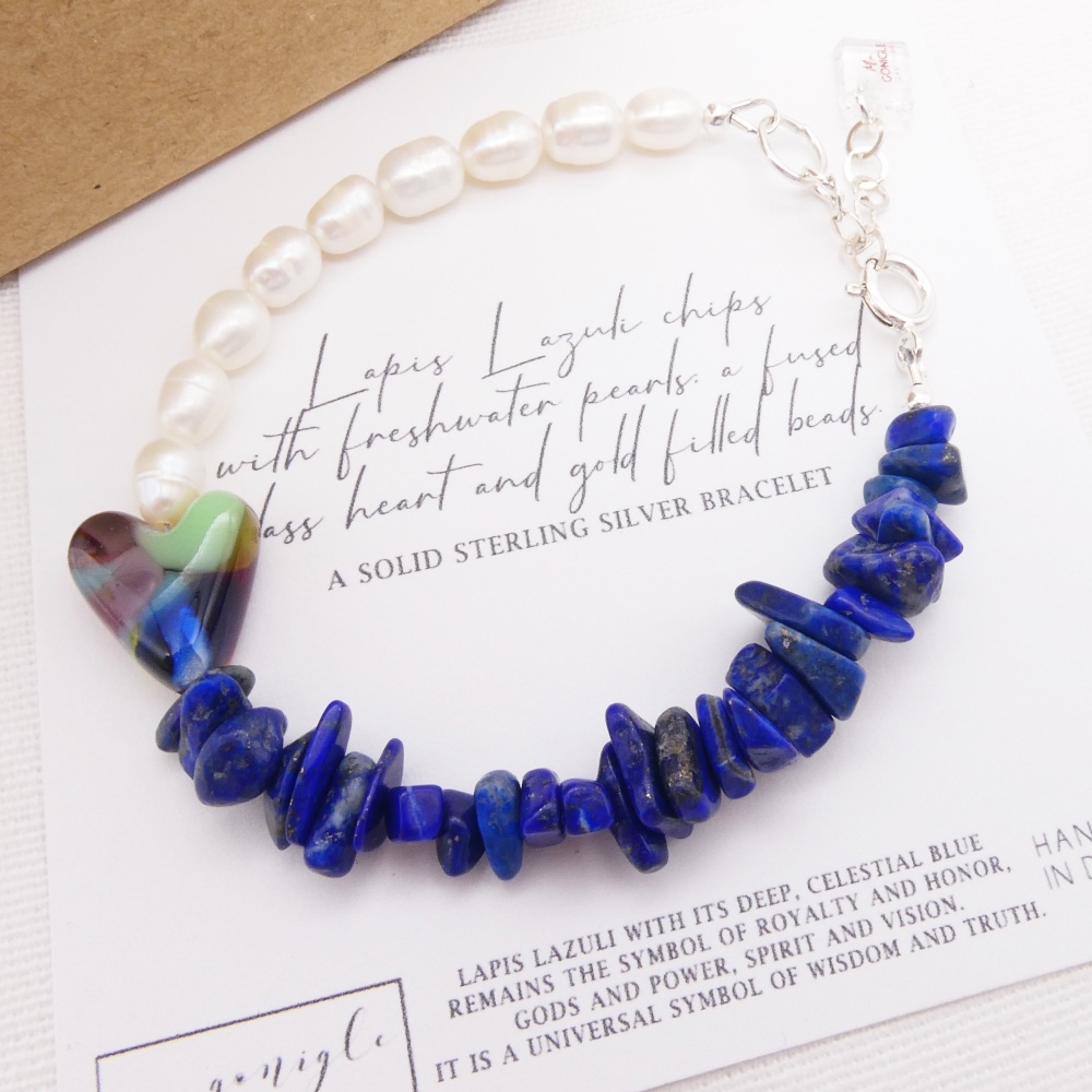 Freshwater Pearl Bracelet with Lapis Lazuli