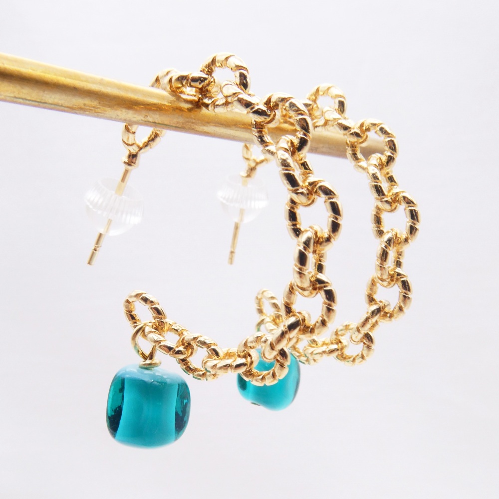 Big Chain hoops-Turquoise Glass