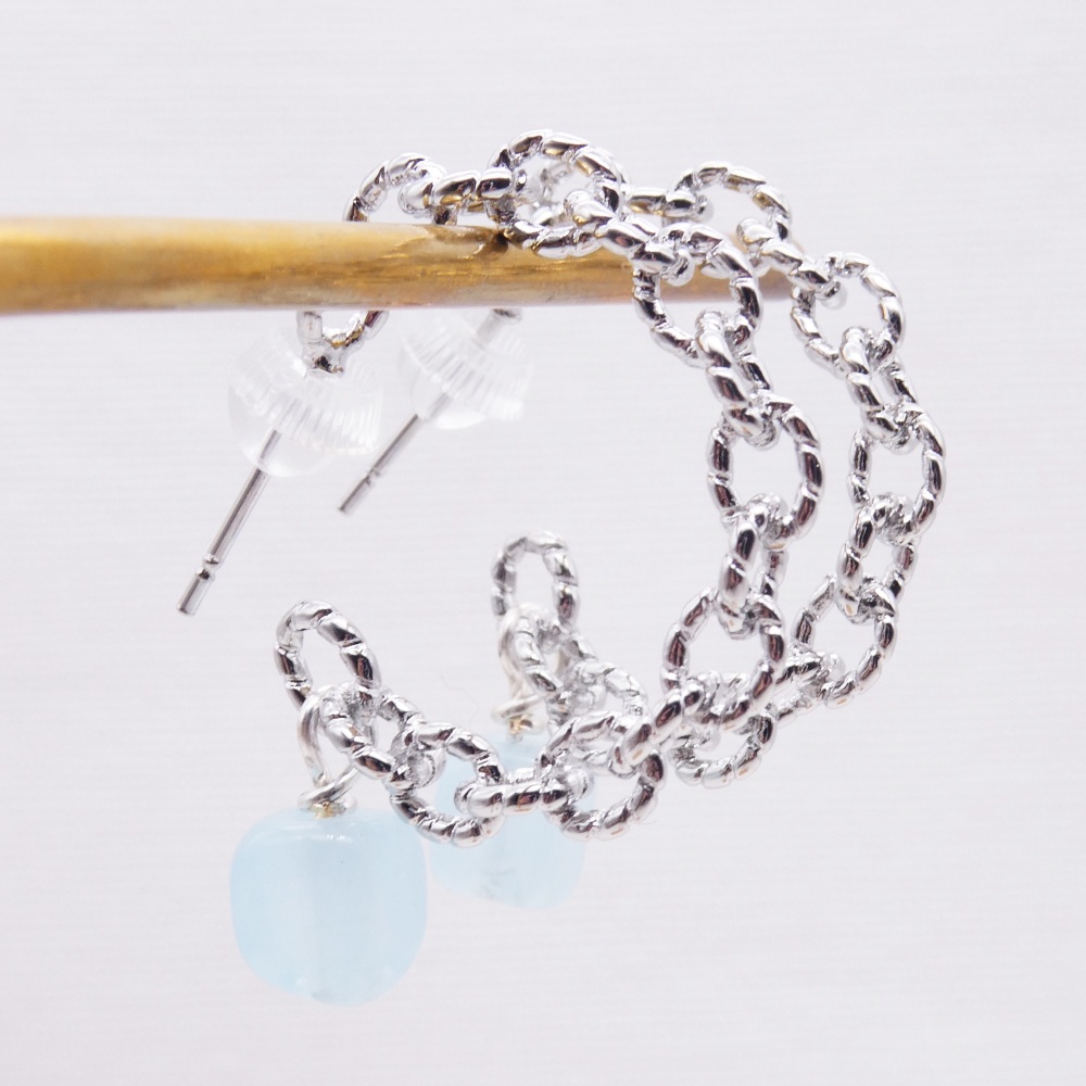 Big Chain hoops-Pale Turquoise Glass on silver