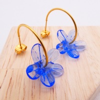 Big blue glass Flower hoop earrings-gold