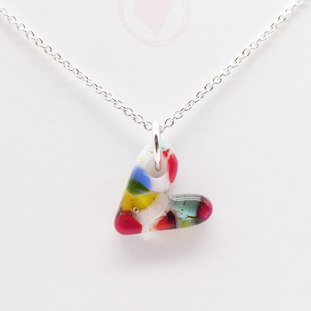 Multicoloured glass heart on silver #1
