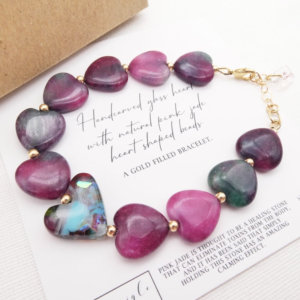 Pink Jade Heart Bracelet