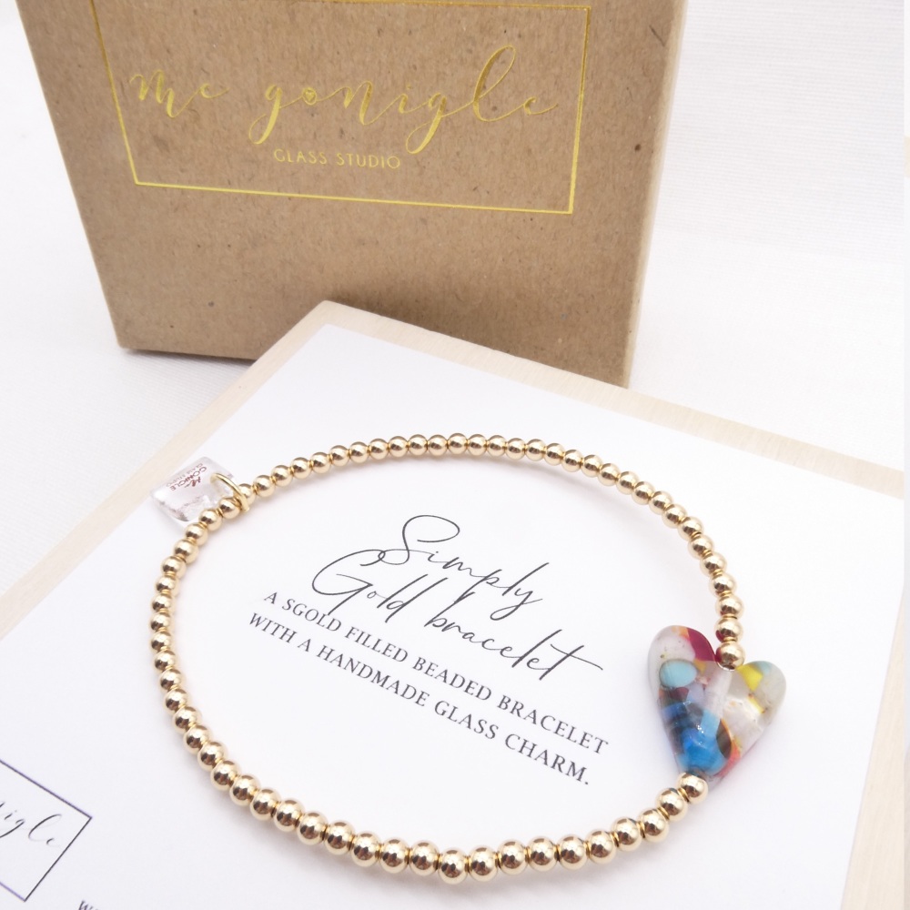 Simply Gold Bracelet with a multicoloured Glass Heart #2