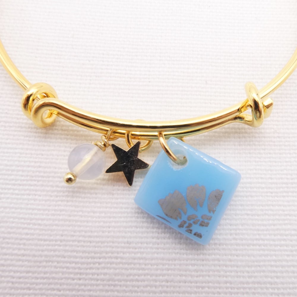 Powder blue Glass Tile On a 14K Gold Plated Bangle