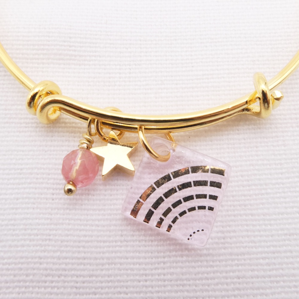 Pink Sun Glass Tile On a 14K Gold Plated Bangle