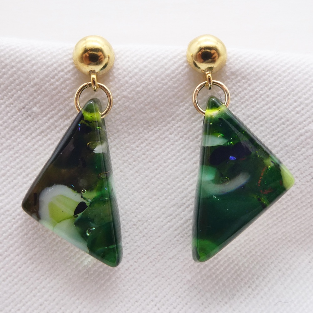 Blue geo drop earrings on filled gold