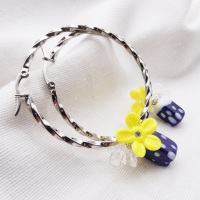 Extra Large Twisted Creole Glass hoop earrings- silver metal