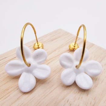 Big  white glass Flower hoop earrings
