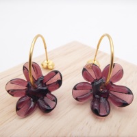 Big  Plum glass Flower hoop earrings