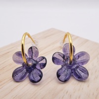 Medium purple glass Flower hoop earrings-gold