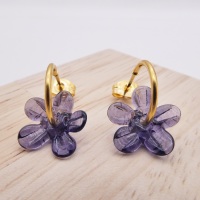 Small Purple Flower hoop earrings-gold