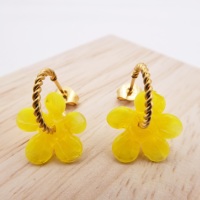 Small Yellow Flower twisted  hoop earrings-gold