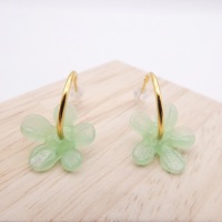 Medium Mint green glass Flower hoop earrings-gold
