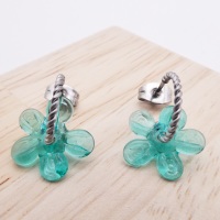 Small Turquoise flower twisted hoops-silver