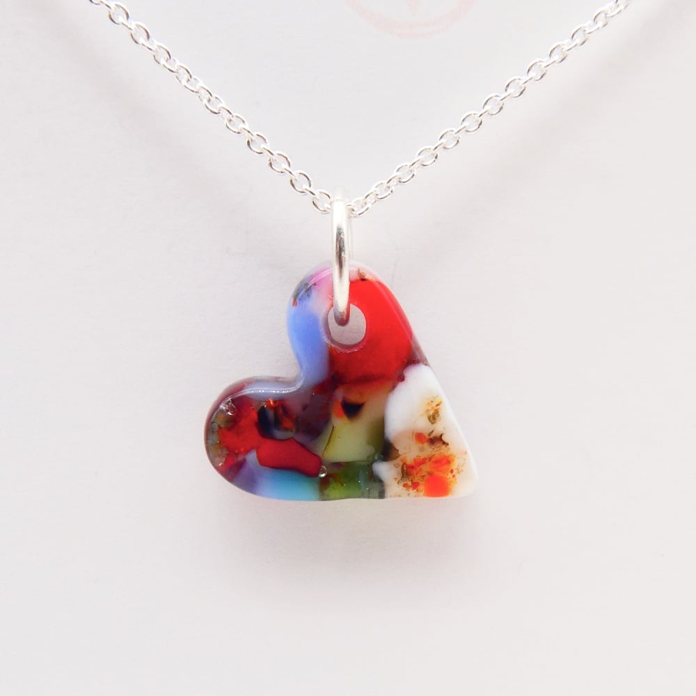Multicoloured glass heart on silver #1