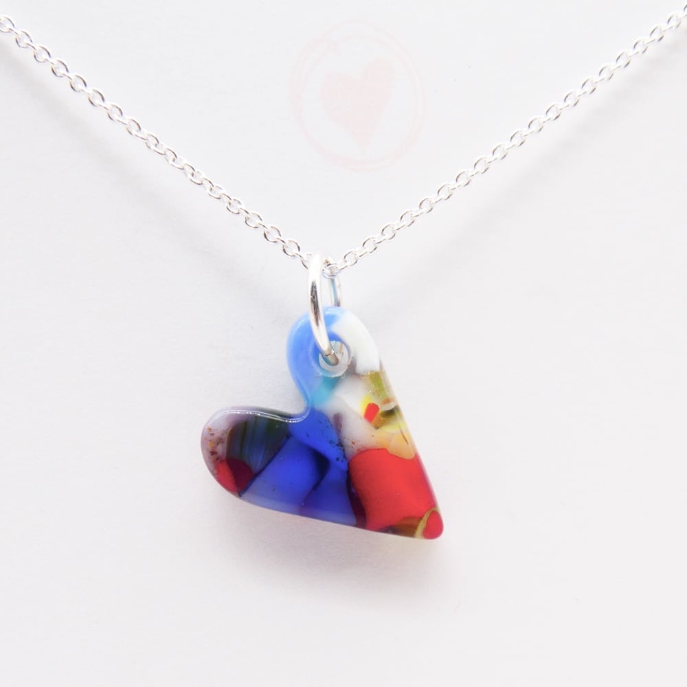 Multicoloured glass heart on silver #3