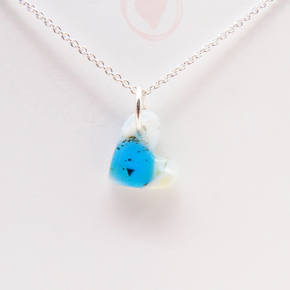 Pastel glass heart on silver