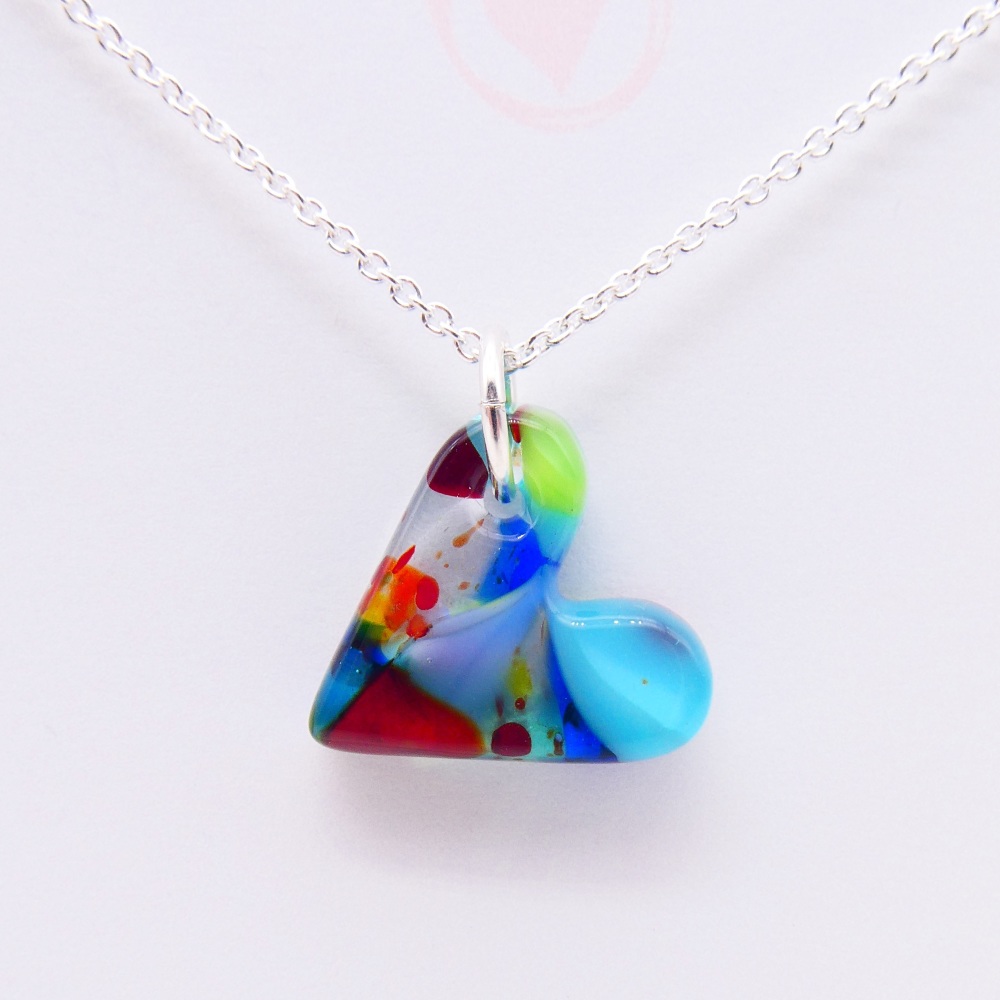 Multicoloured glass heart on silver #1