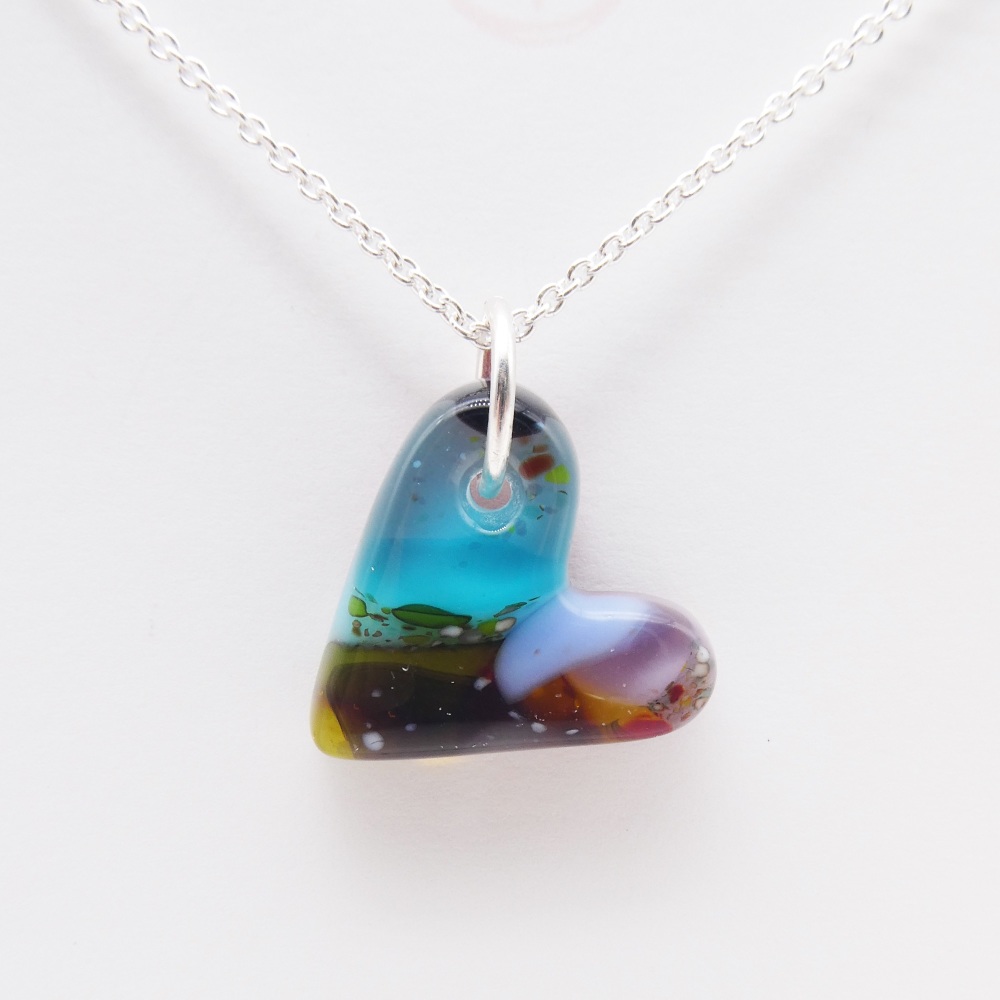 Multicoloured glass heart on silver #5