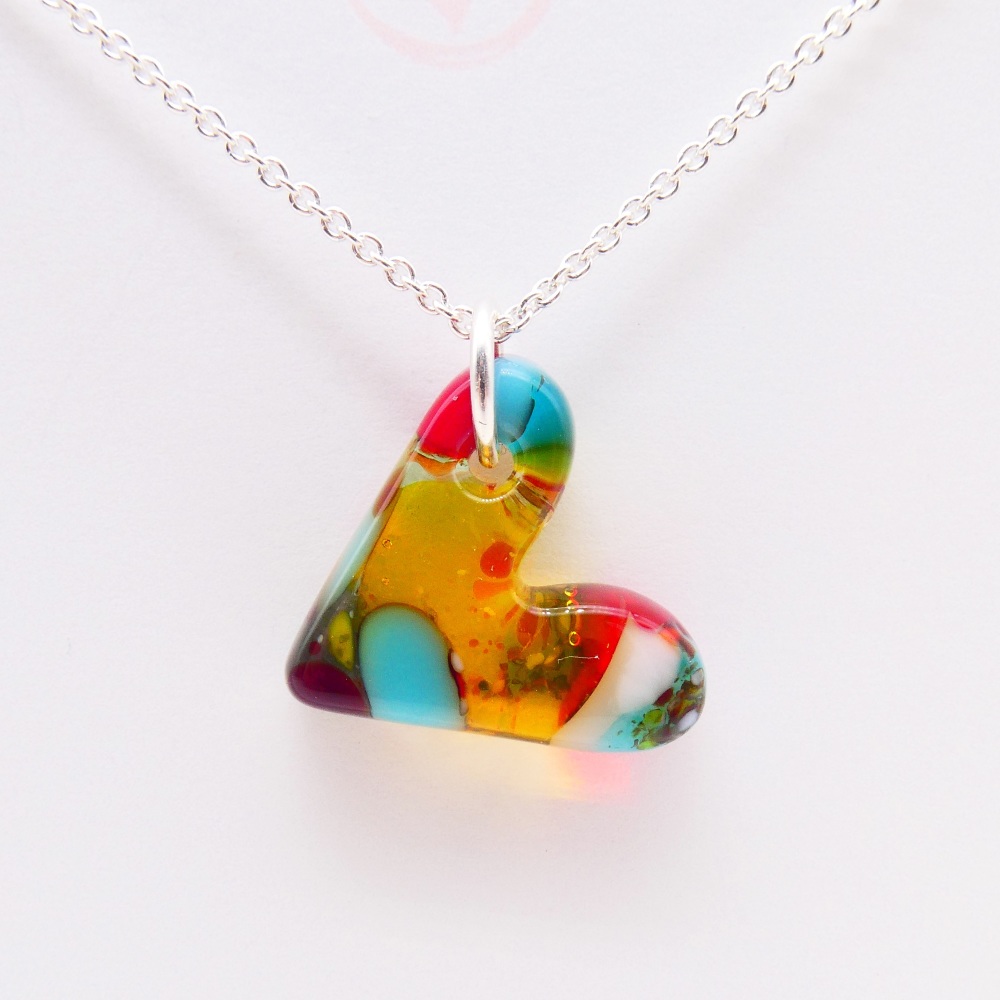 Multicoloured glass heart on silver #6