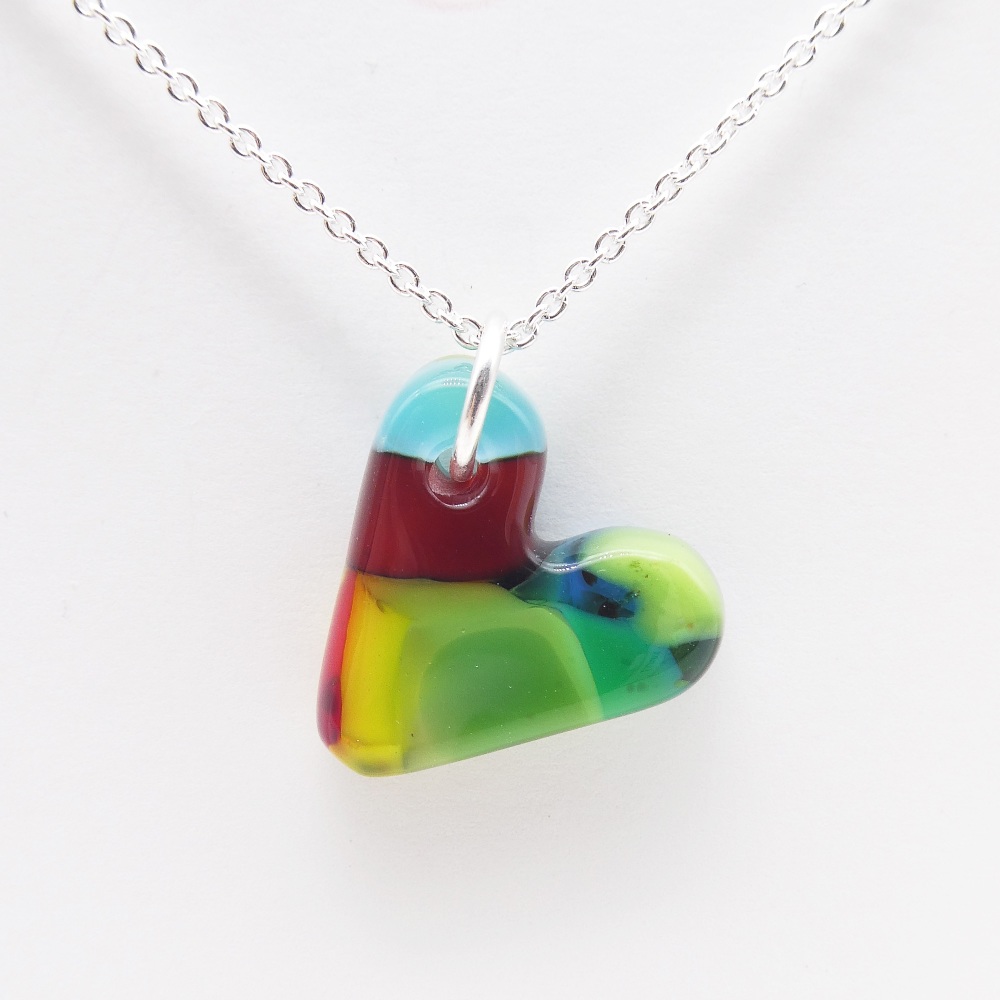 Multicoloured glass heart on silver #7