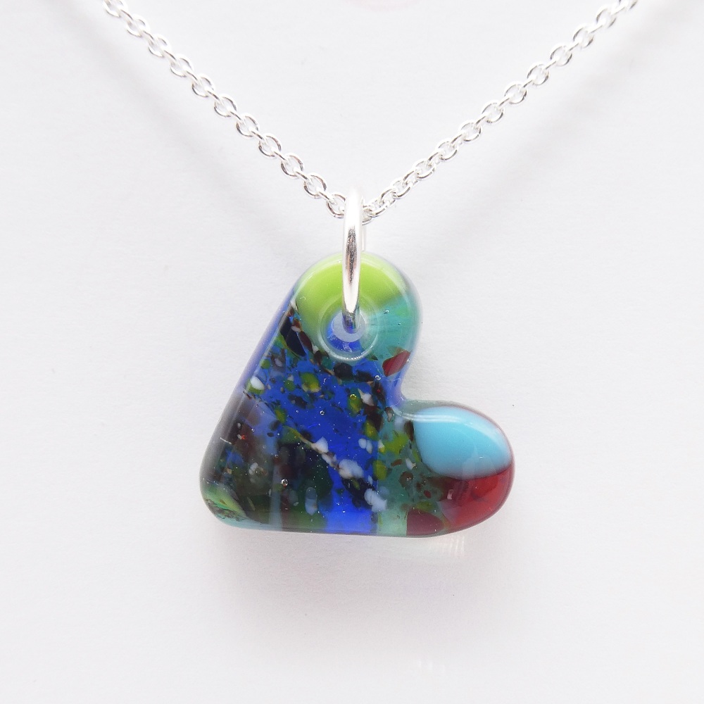 Multicoloured glass heart on silver #8