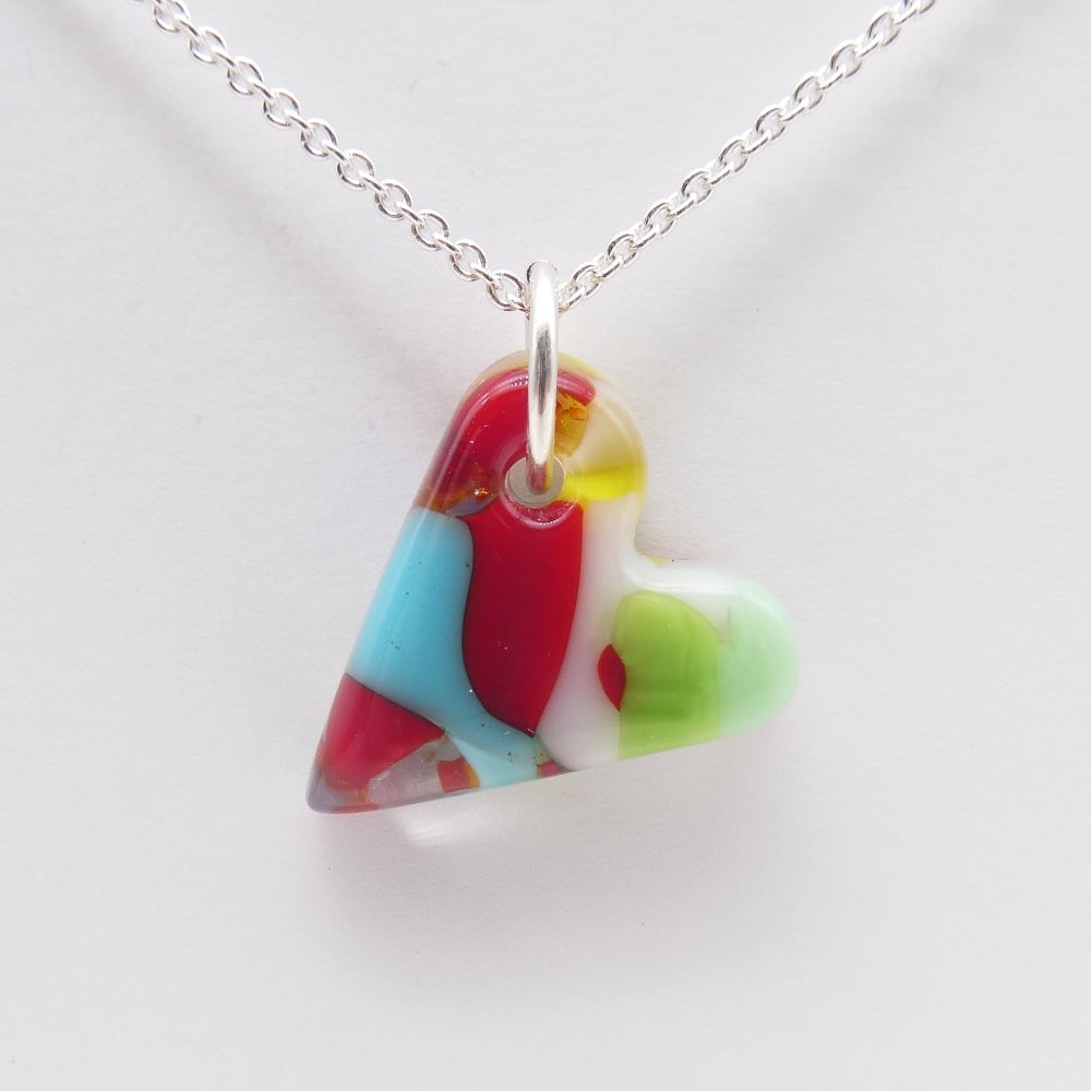 Multicoloured glass heart on silver #9