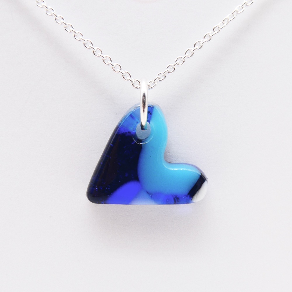 Blue glass heart on silver #1