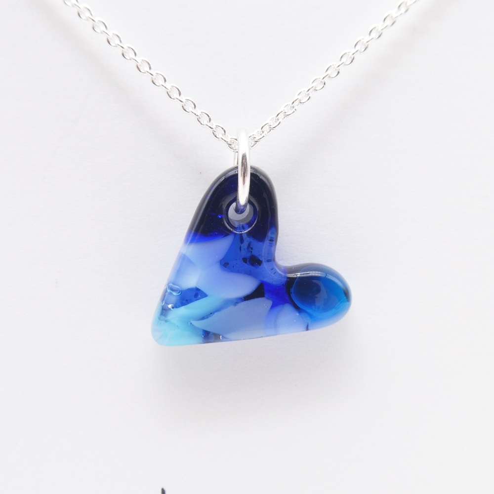 Blue glass heart on silver #2