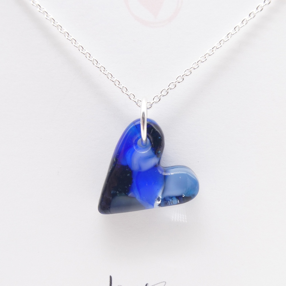 Blue glass heart on silver #3