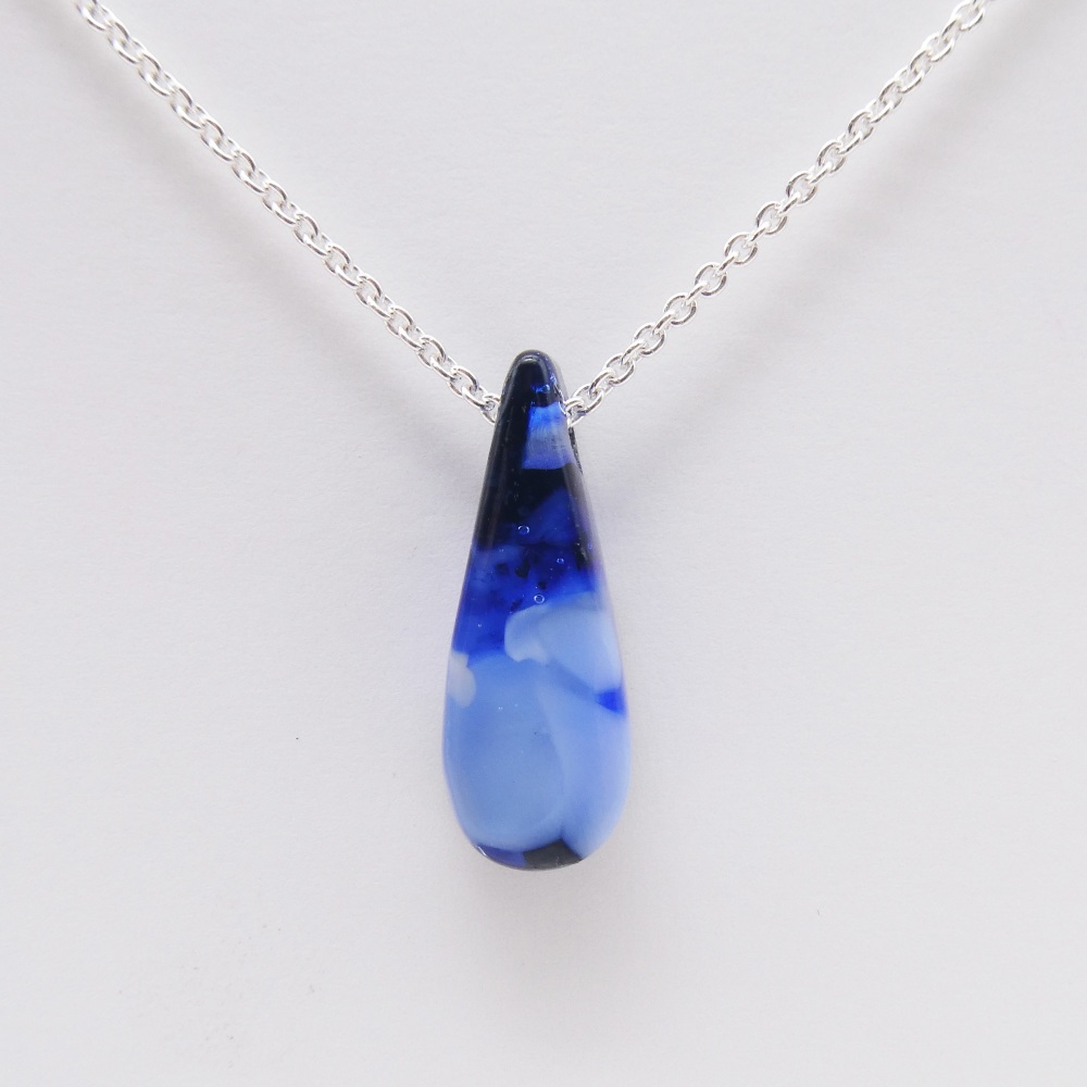 Small Blue geo Raindrop pendant on silver