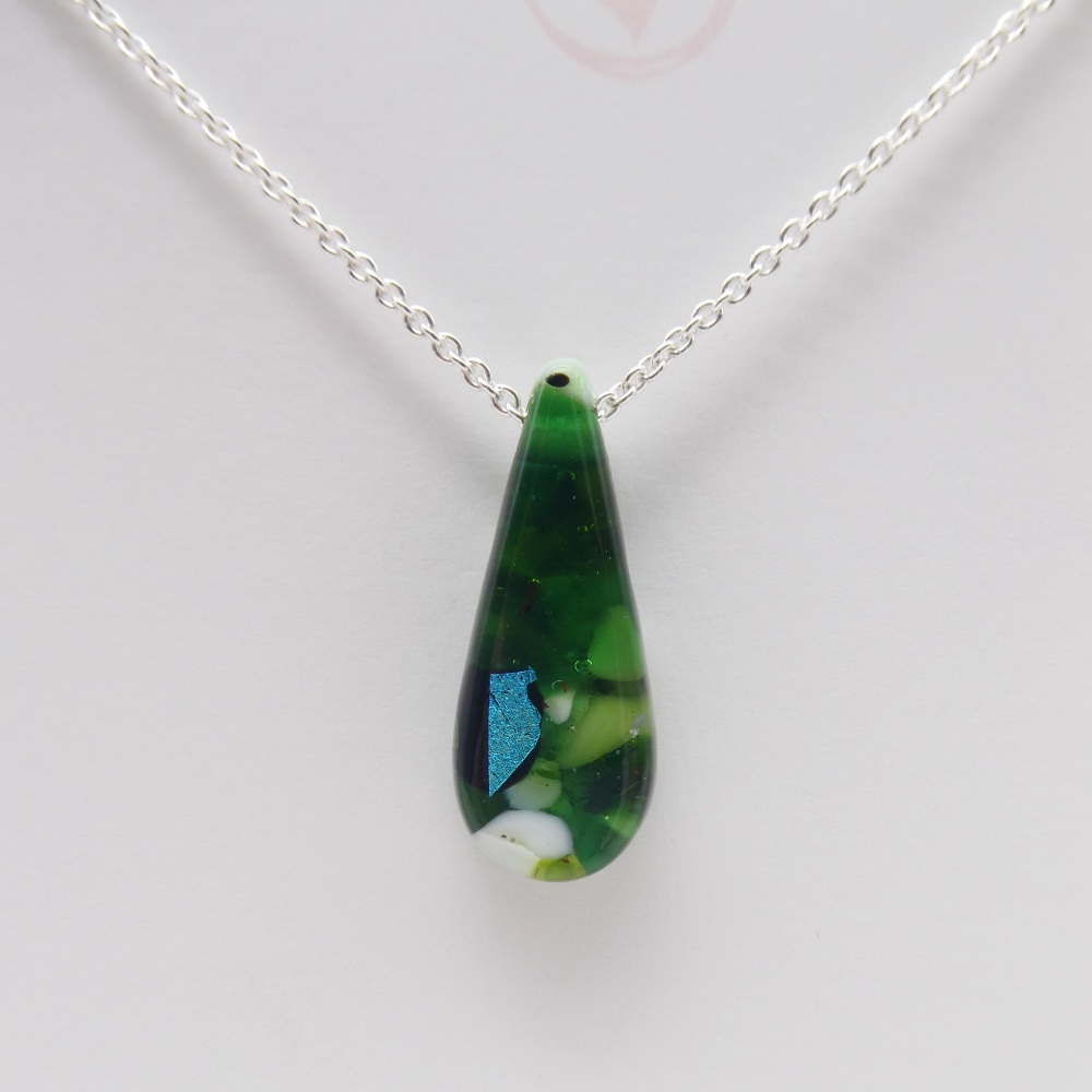 Small Green geo Raindrop pendant on silver