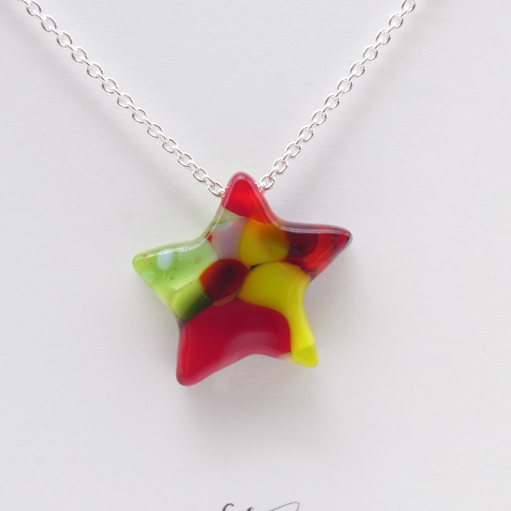 Multicoloured Glass Star on silver #3