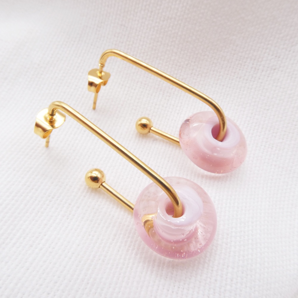 Peachy Pink Glass Disc Drop earrings