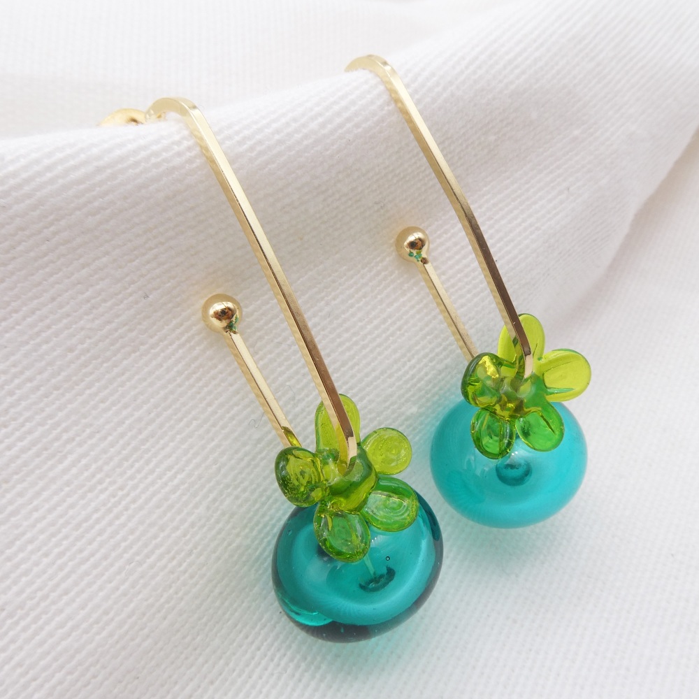 Peachy Pink Glass Disc Drop earrings