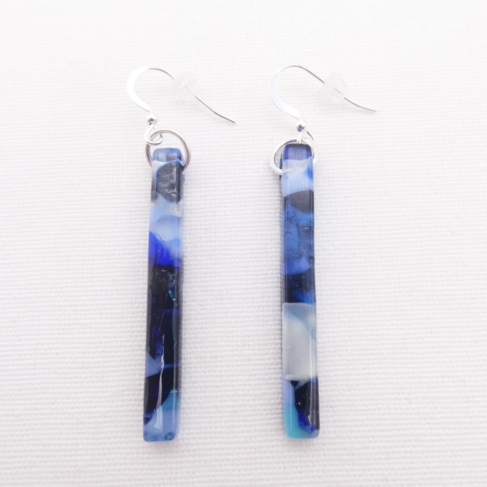 Blue glass pillar earrings on silver #3