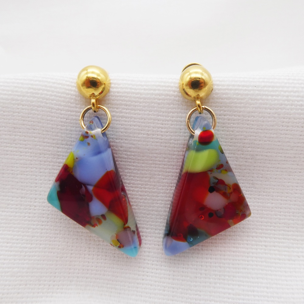 Multicoloured geo drop earrings on filled gold