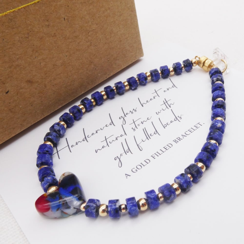 Blue natural stone bracelet on gold
