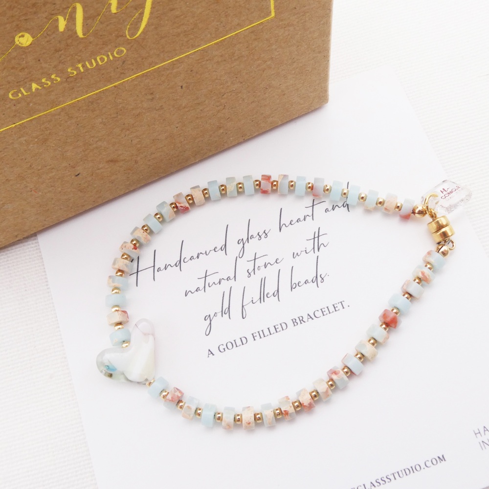 Pastel natural stone bracelet on gold
