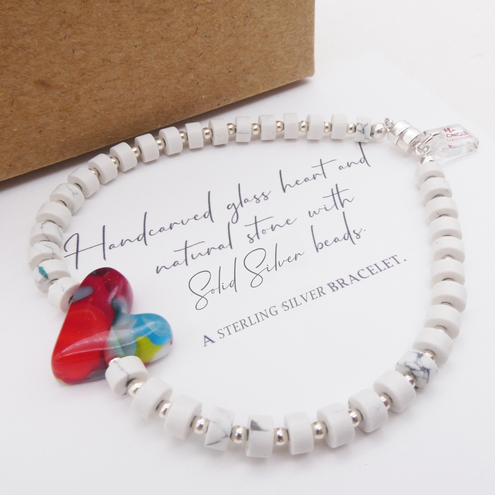 White natural stone bracelet on silver