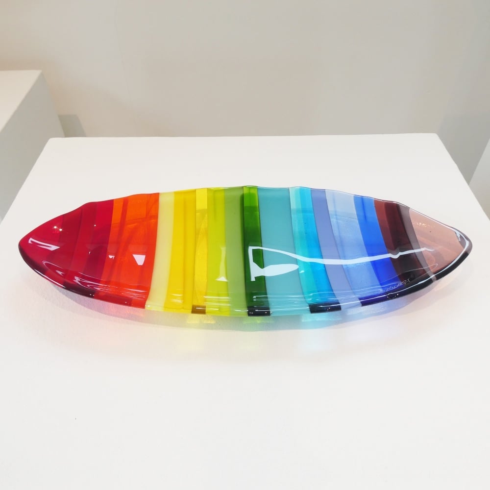 Large Rainbow fused glass boat bowl #1