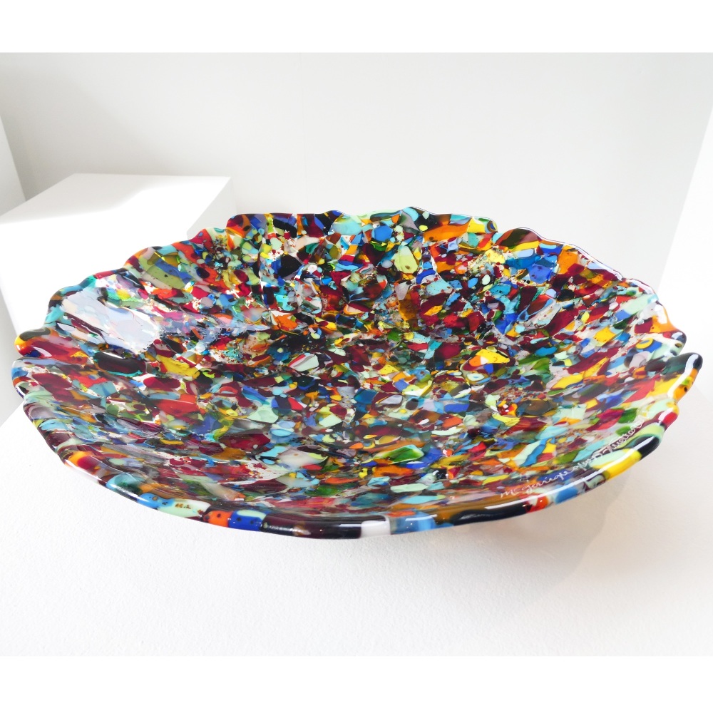 Large fused and slumped glass bowl