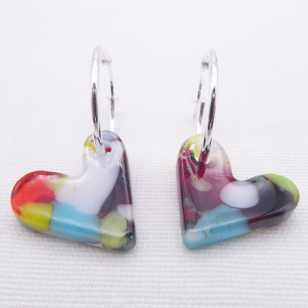 Glass Heart earrings on sterling silver hoops #5