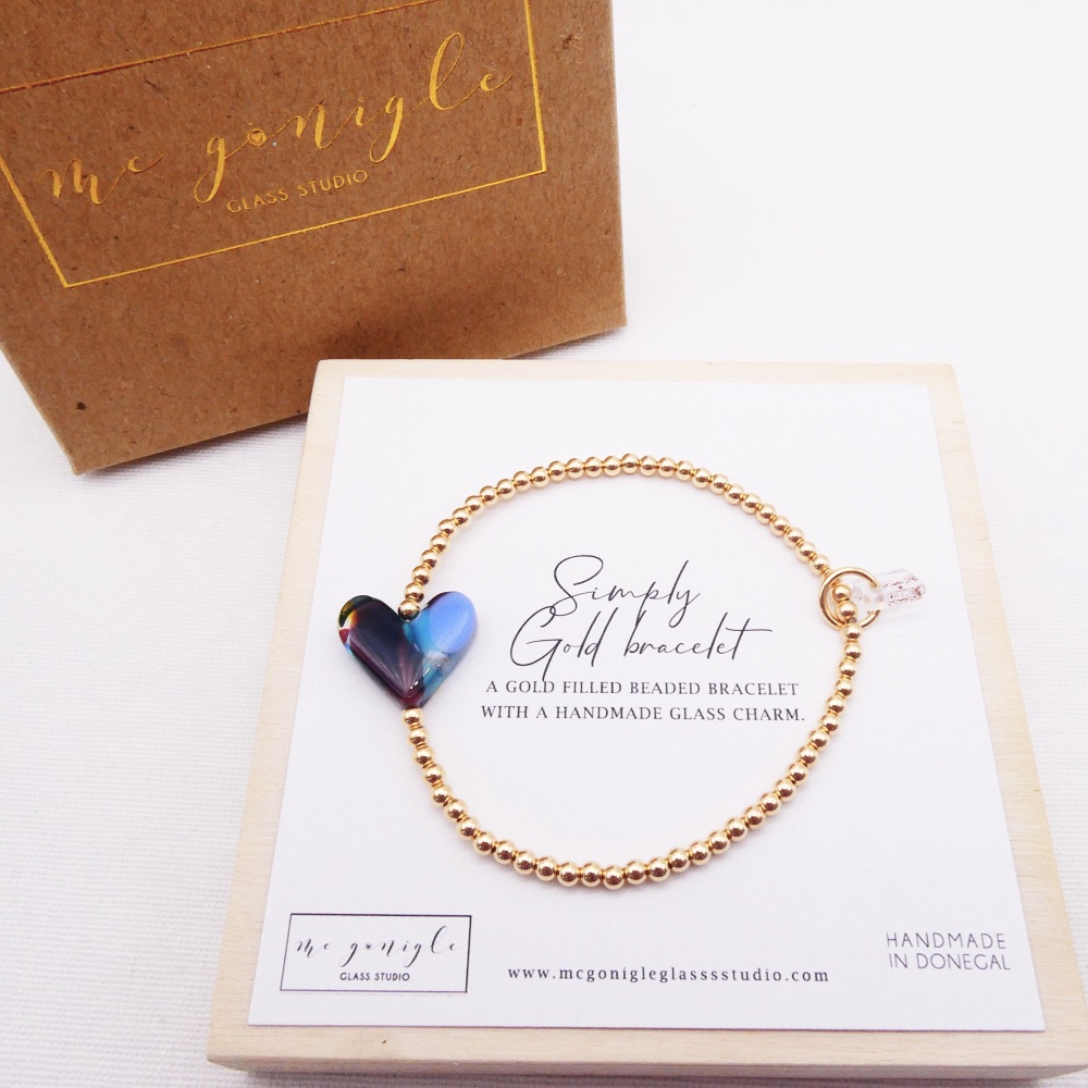 Simply Gold Bracelet with a multicoloured Glass Heart