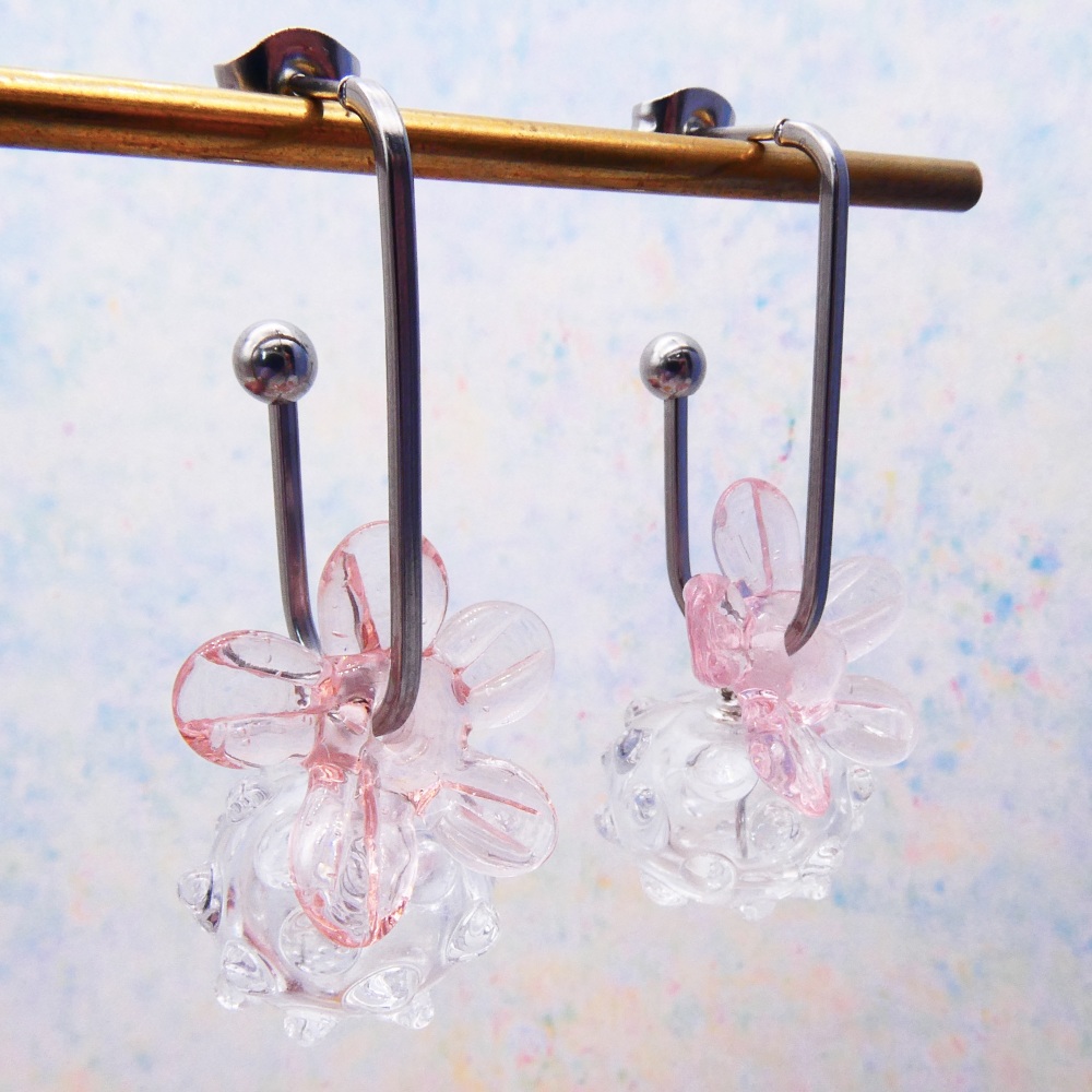 Peach and clear Glass Bauble Drop earrings